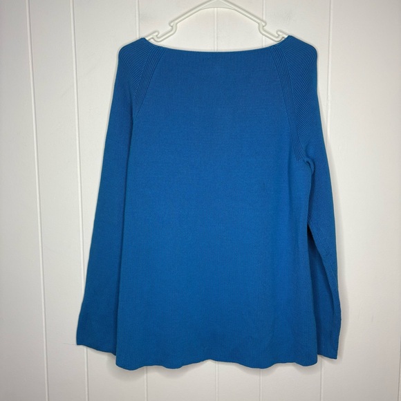 NWT Lafayette 148 New York MSRP $368 Cerulean Blue Sweater Open Crochet Large - Picture 3 of 11
